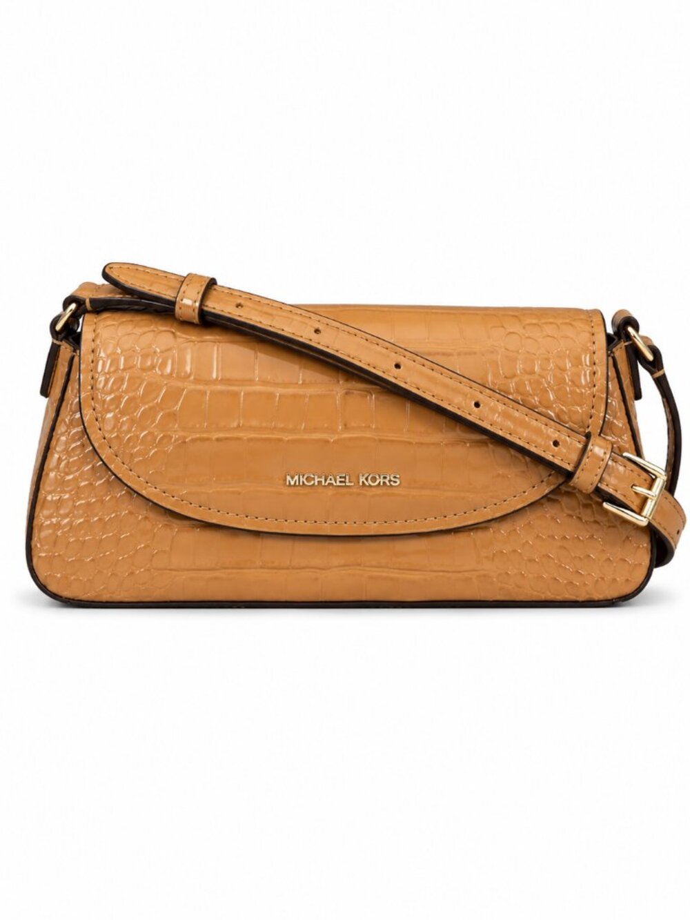 Michael Kors Katya Med Flap Crossbody Handbag Faux Embossed Croc Pat Chevreuil